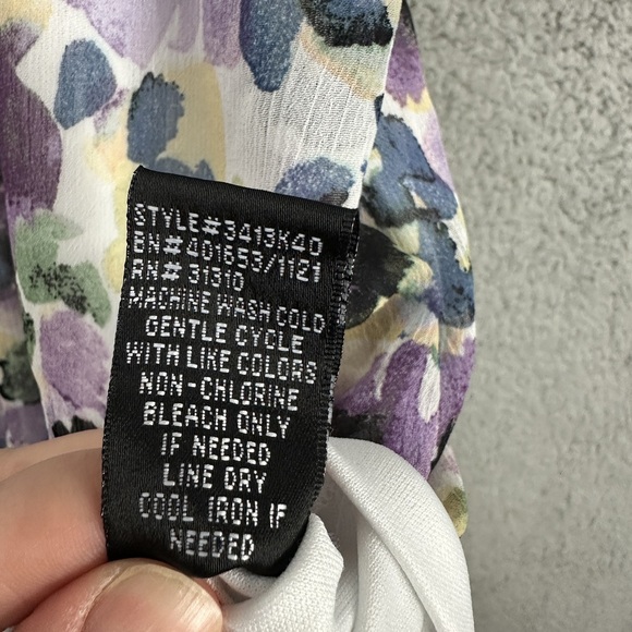 AGB‎ Womens 2X Purple Floral Chiffon Lace Up Top Ruffle Short Sleeve Boho - Picture 7 of 7